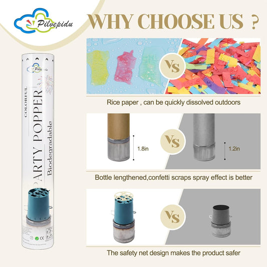 White Mix Gold Rice Confetti Cannon,6Pack Biodegradable Mulitcolor Confetti Poppers Party Shooters,12inch Party Poppers For Lawns Wedding,Birthday,Celebrations,Photo Shoots and New Years.