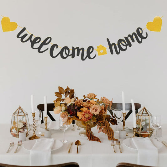 Welcome Home Banner with Two Heart and A Vivid Home Sign Flash Party Decorations, Fully Assembled and Ready to Hang, Funny Welcome Party Sign Decors for Family Housewarming