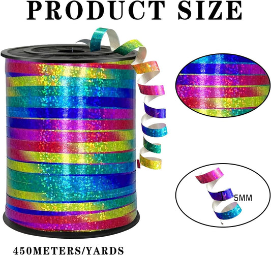 500 Yards Rainbow Laser Curling Ribbon,1/5" Holographic Curly Ribbons,Curling Shiny Ribbon for Gifts Package Wrapping, Party Festival Art Craft Decor,Florists, Weddings,Bows,Crafts wrap