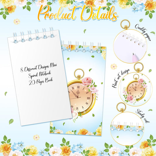 Faccito 24 Pcs Mini Tea Notebook Floral Tea Mini Notepad Party Favors Teapot Party Small Spiral Pocket Notebooks Floral Teapot Time Notepad Memo Spiral Notebooks for Birthday Classroom Reward Supplies