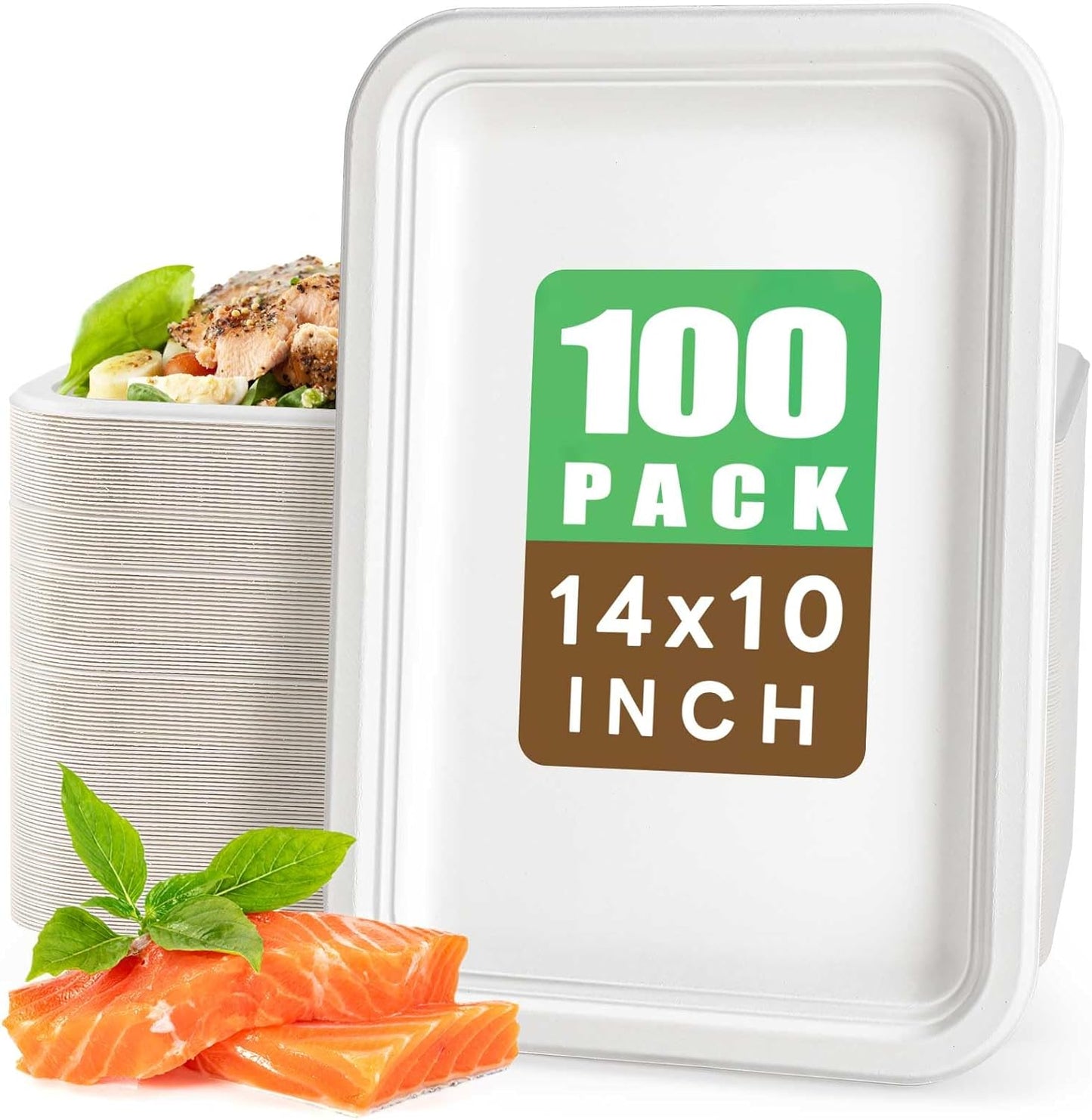 Gezond 50 Pack 14 Inch Disposable Food Trays Eco-friendly Heavy-Duty Large Paper Plates Compostable Sugarcane Platters for Crawfish Lobster Seafood Party Natural