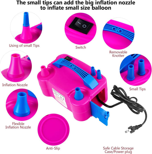 Electric Balloon Pump, Portable Electric Balloon Blower Machine Balloon Air Pump, Dual Nozzle 110V 600W Balloon Inflator for Party Decoration Christmas Birthday-Rose