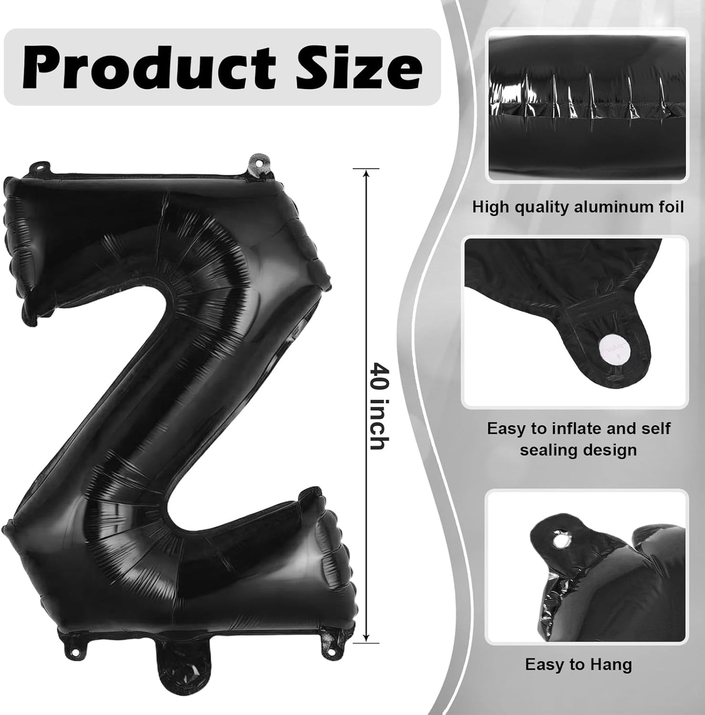 Black Letter A Balloons, 40 Inch Large Foil Letter Balloons, Custom Phrase Balloon for Birthday Party Wedding Anniversary Decoration (Black A)