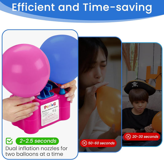 PCFING Balloon Pump Electric, Portable Balloons Inflator Blower Machine with Balloon Tie Tool & Dual Nozzle