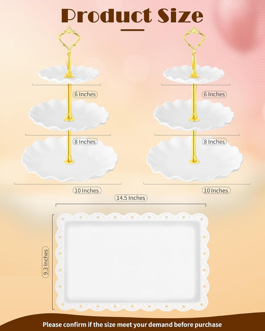 Hoedia 10 Pcs Cake Stand, Plastic Dessert Table Display Set, 4 Pcs 3 Tier Cupcake Stand Tower Holder and 6 Pcs Serving Tray for Tea Party Baby Shower Decorations