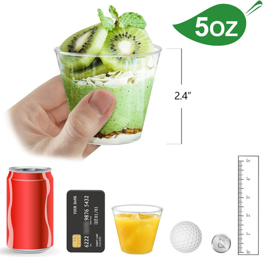 Eupako 200 Pack 5 OZ Plastic Mini Dessert Cups - Clear Small Parfait Cups, Square Appetizer Cups for Fruit, Pudding, Mousse, Ice Cream, Party, Wedding, Valentine's Day