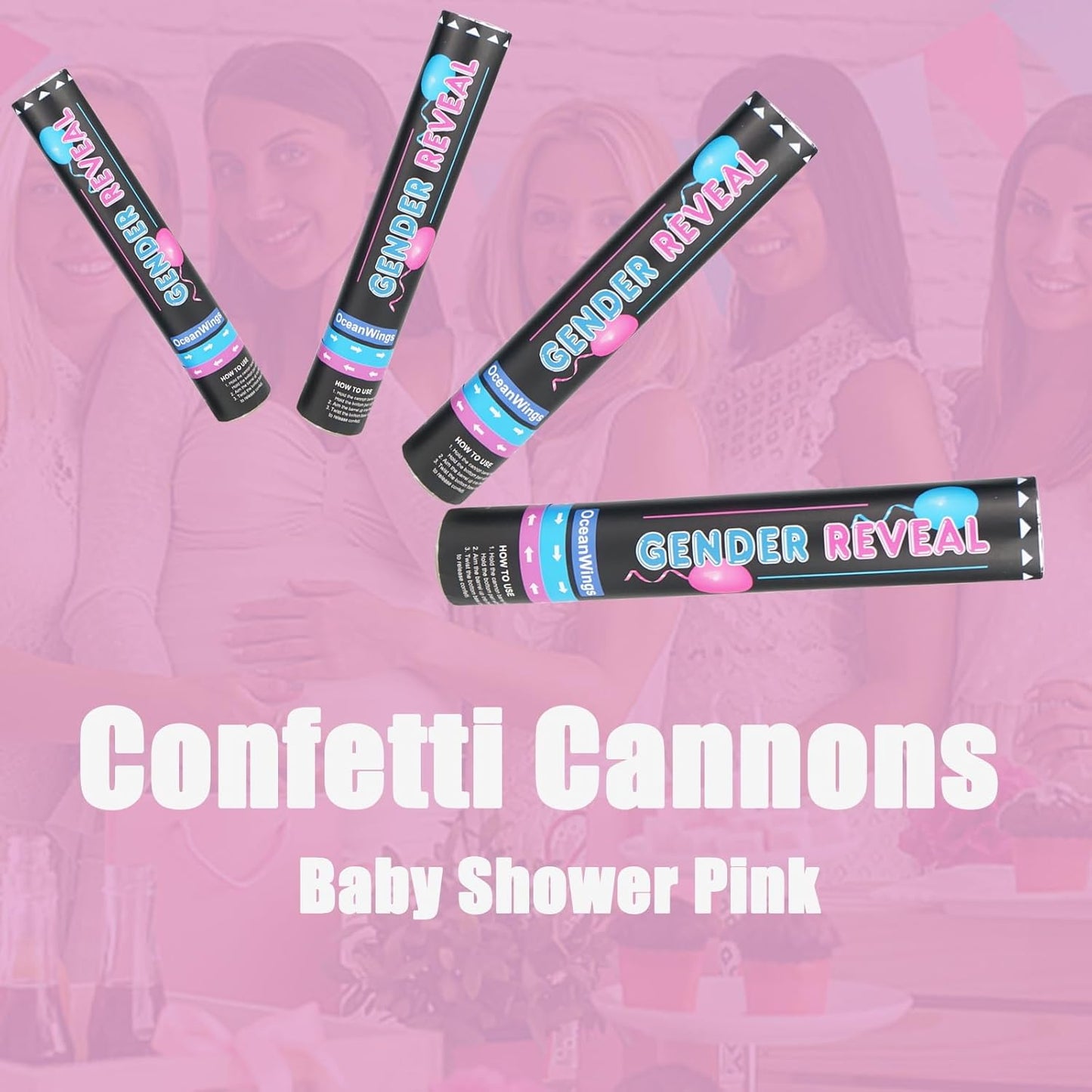 Gender Reveal Pink Confetti Cannon,Biodegradable Party Poppers for Girl, Baby Gender Reveal Decoration Ideas Party Favors 2 Pack