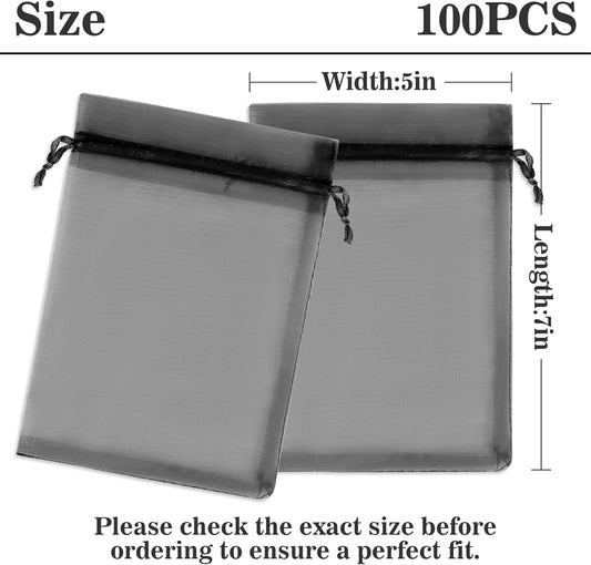 Sukh 100pcs Organza Bags 5''x7'' - White Sheer Mesh Drawstring Bags for Jewelry, Soap, Fruits, Candy, Small Gift Bags for Weddings, Valentine's Day, Mother's Day, Halloween, Thanksgiving, Christmas