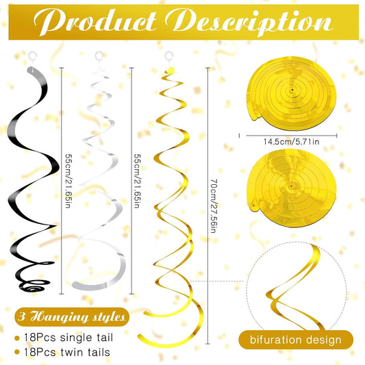 36 Pcs Hanging Swirl Party Decorations Plastic Streamer Swirls Spiral Party Decorations for Ceiling Birthday Wedding Baby Shower Graduation(Multicolored)