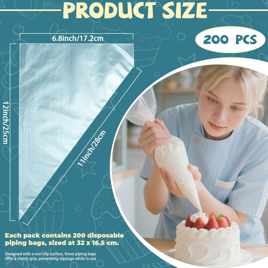 200 Pcs Disposable Cream Pastry Bag Cake Icing Piping Decorating Tool Cupcake Decorating Piping Icing Bag (Red)