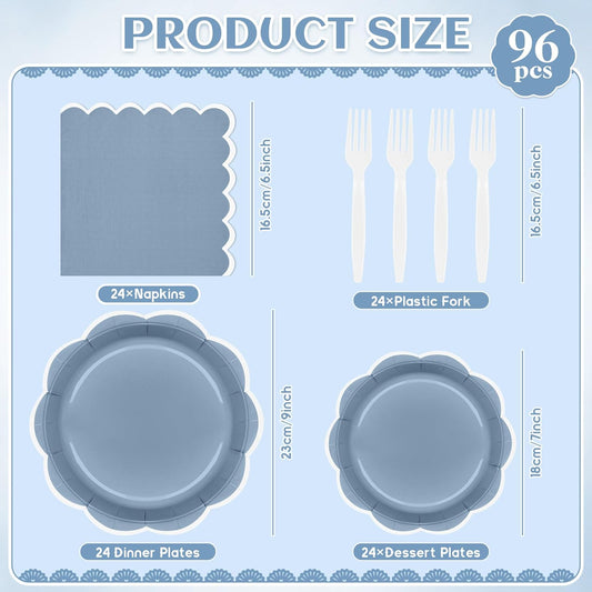 96 Pcs Pink Paper Plates and Napkins Set Party Supplies, Tableware set for 24 Guest include Disposable Pink Scalloped Plates, Napkins and Forks for Baby Shower Bridal Shower Wedding Mother Day