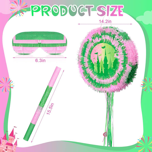 Soulchen Witch Piñata 14.2'' Pink and Green Piñata Game Set with Stick and Blindfold Princess and Witch Party Favor Pink and Green Party Decor for Birthday Quinceañera Baby Shower Movie Supplies