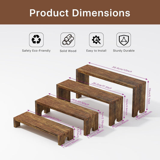 2 Set Wooden Riser Display Stands,4 Tier Stackable Cupcake Stand,Wood Dessert Table Display Set,Perfume Organizer Stand,Display Shelf for food,figures,& Farmhouse Decor