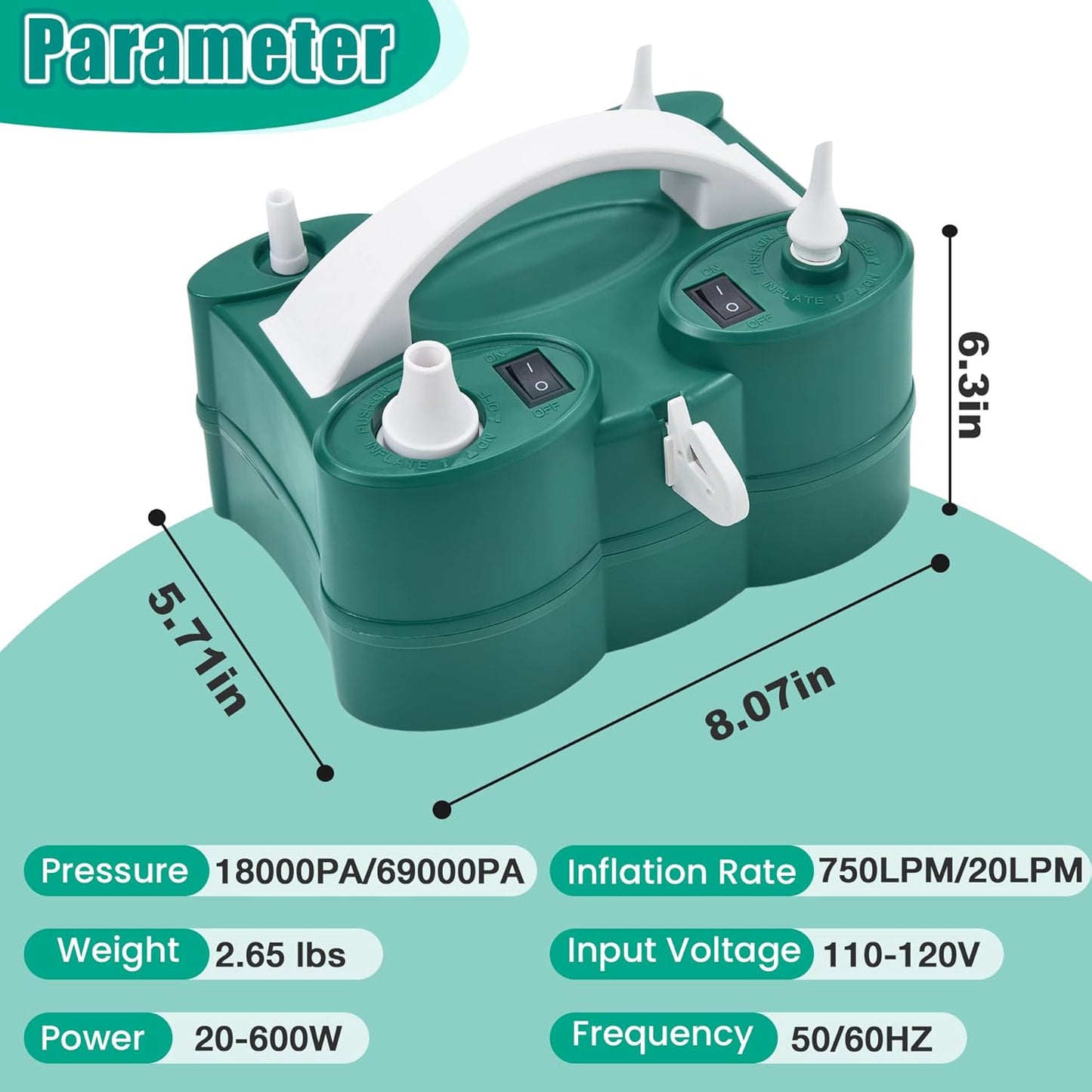 PCFING Balloon Pump Electric, Portable 3-in-1 Air Pump Inflator Blower Machine for Latex 260q Foil All Balloons & Quick-Fill Inflation and Deflation for Air Mattress, Inflatables Pool, Airbeds, Floats