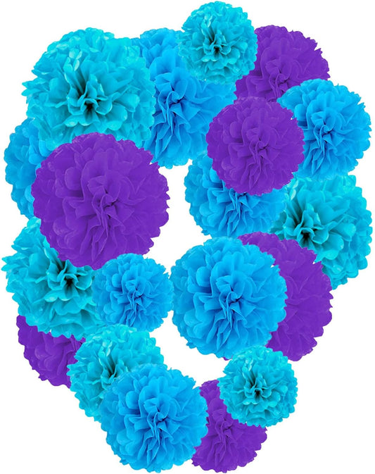 White Paper Pom Poms - Party Tissue Paper Flowers Balls - Party Hanging Decoration Supplies - Size of 10inch, 12inch, Great for Wedding, Birthday, Any Parties and Events (12 PCS)