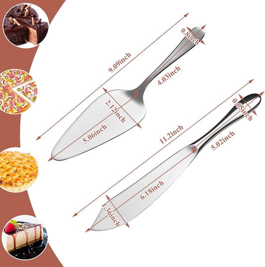 Cake Cutting Set for Wedding, Cake Knife and Server Set, Classic Design 18/10 Stainless Steel Pie Cakes Serving of 2 Piece, Dishwasher Safe