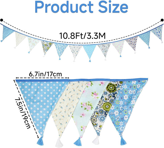 G2PLUS 10.8Ft Cotton Triangle Bunting Banner – 12pcs Multicolor Floral Fabric Pennant Flag with Tassels, Double Side Triangle Banner Garland for Weddings, Birthdays, Garden & Baby Showers