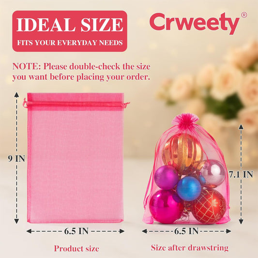 Crweety 50 Pcs Organza Bags 6x9 Inch White, Large Mesh Gift Bags Drawstring, Jewelry Pouches Treat Sachet Goodie Mesh Bag Drawstring for Wedding Party Favors Baby Shower & Mothers Day Gifts
