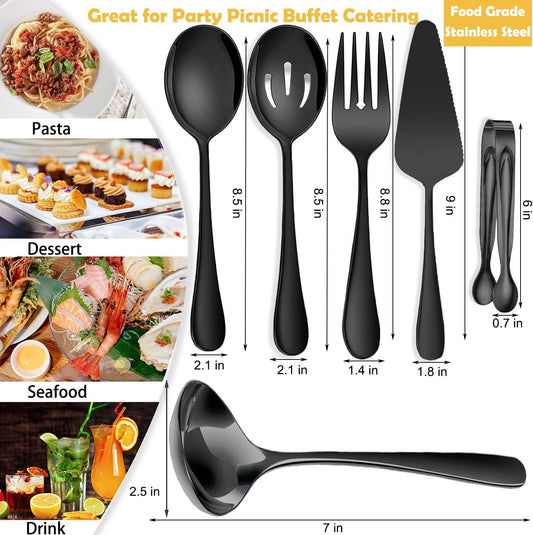 11 PCS Serving Utensils, Large Stainless Steel Spoons Forks Tongs, Pie Server, Great for Hostess Buffet Catering Banquet Party, Silver