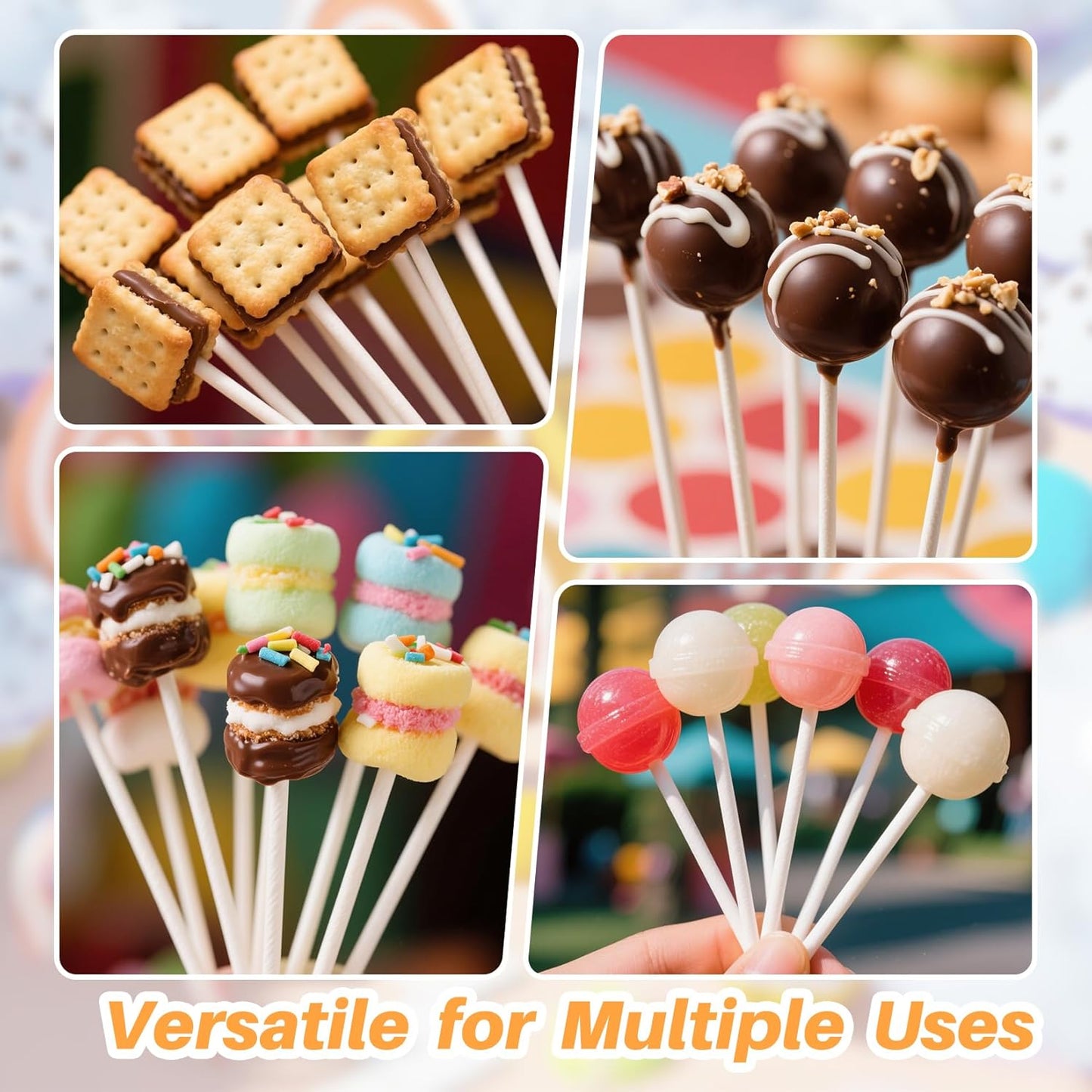 RAINFLOW 600 Pcs Cake Pop Sticks and Wrappers Kit - Lollipop Sticks and Wrappers Including 200ct Cake Pop Stick, 200ct Treat Bags, 200 Pcs Twist Ties for Cakepop, Lollipop, Candy, Chocolate