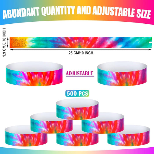 Woanger 500pcs Paper Event Wristband VIP Tie Dye Rainbow Armband Colorful Band Lightweight Disposable Bracelet for 250th Anniversary Tie Dye Event Birthday Admission Neon Party Concert Festivals