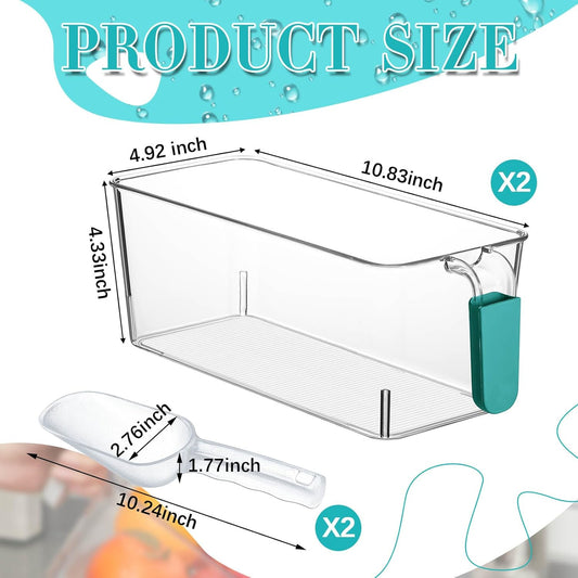 Havawish Ice Storage Bin and Flexible Scoop Set Plastic Freezer Bin with Pull Out Handle Storage Bucket Clear for Container with Scoop(Grey,10.83 x 4.92 x 4.33 in,Classic)
