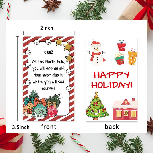 Christmas Scavenger Hunt, Indoor Scavenger Hunt Game, 12 Clues + 4 Blank Custom Clue Cards, Xmas Hunt Clues Fun Holiday Games for Family & Party -SDHG01