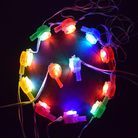 M.best Glow Whistles Bulk Party Supplies - LED Light Up Whistle with Lanyard Necklace Glow in The Dark Fun Party Favors for Kids & Adults,12 Pack