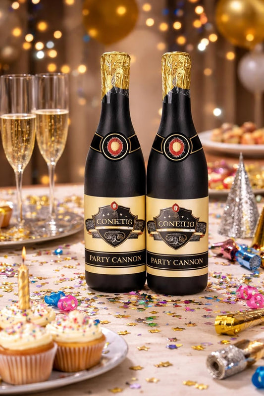 Confetti Party Cannons (2 Pack) – Champagne Bottle Confetti Poppers for Birthday, Wedding, Graduation, New Year & Celebration Supplies