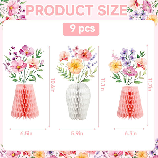 Wildflower Honeycomb Centerpieces for Tables, 9 PCS Floral Vase Table Decorations, Wildflower Birthday Decorations, Flower Themed Party Decorations, Fall Table Centerpieces