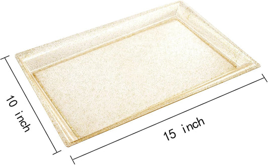 I00000 8 Pack White Plastic Serving Tray, 15" x 10" Rectangle Food Trays, Disposable Serving Platter for Parties, Internal Inclined Design Perfect for Weddings and Party