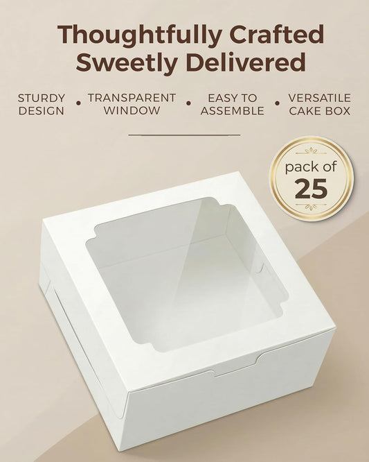 12x12x6 inch Cake Boxes 20 pcs, Large 12 inch Cake Box with Window for 6 Inch Tall Large Bakery Cakes, Pies, Sturdy Square White Cardboard, Cake Decorating Supplies (80 Pcs Stickers)