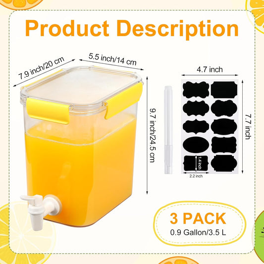 Mumufy 3 Set Plastic Drink Dispensers for Parties Beverage Dispenser for Fridge with Spigot Iced Juice Lemonade Container with Labels and Pens Summer Party Supplies(1 Gallon,White)