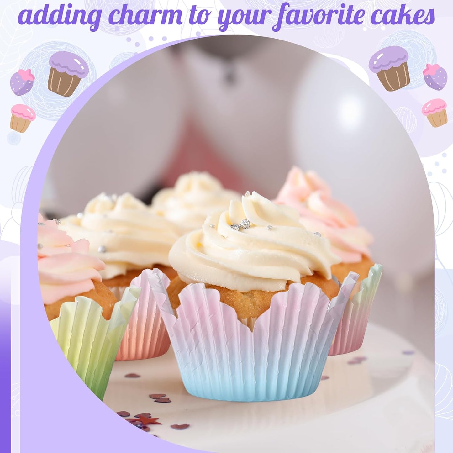 Potchen 200 Pcs Flower Petal Cupcake Liners Pastel Floral Petal Baking Cups Cupcake Liners for Cake Spring Easter Weddings Baby Showers Desserts Bridal Birthday Party Supplies