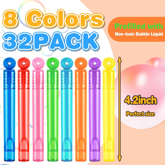 32 Pcs Mini Bubble Wands,8 Colors Circle Party Favors for Kids Supplies in Gift Box,Goodie Bag Stuffers, Classroom Prizes for Boys Girls,Birthday Decorations, Small Halloween TreatsGoodie Bag