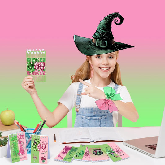 12 UV Pens and 12 Witch themed Notebooks, Children's Birthday Boy & Girl Party gift Bag Stuffers, Green and Pink Party favors, Advent Calendar Children cartoon Birthday Decoration