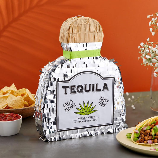 Sparkle and Bash Pinata Tequila Bottle Shape - Small, Silver Foil, 16.5 x 13 x 3 In - Pinata for Tequila Party Decorations & Table Centerpiece & Photo Prop