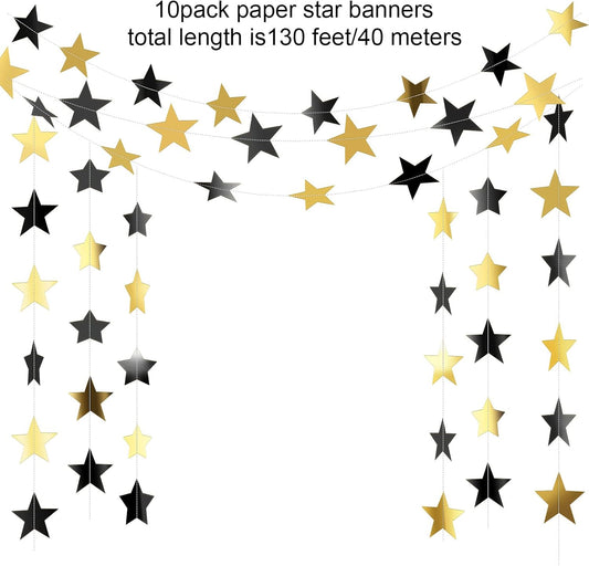 Patelai Glitter Star Garland Banner 2026 Graduation Decor 130 Feet Star Hanging Banner Twinkle Backdrop for Party Birthday Classroom Wedding Supplies(Gold)