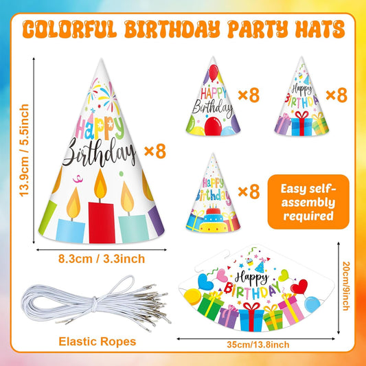 Lonfliness 32Pcs Colorful Party Hats for Kids Happy Birthday Cone Paper Hats Classroom Celebration Supplies Favors
