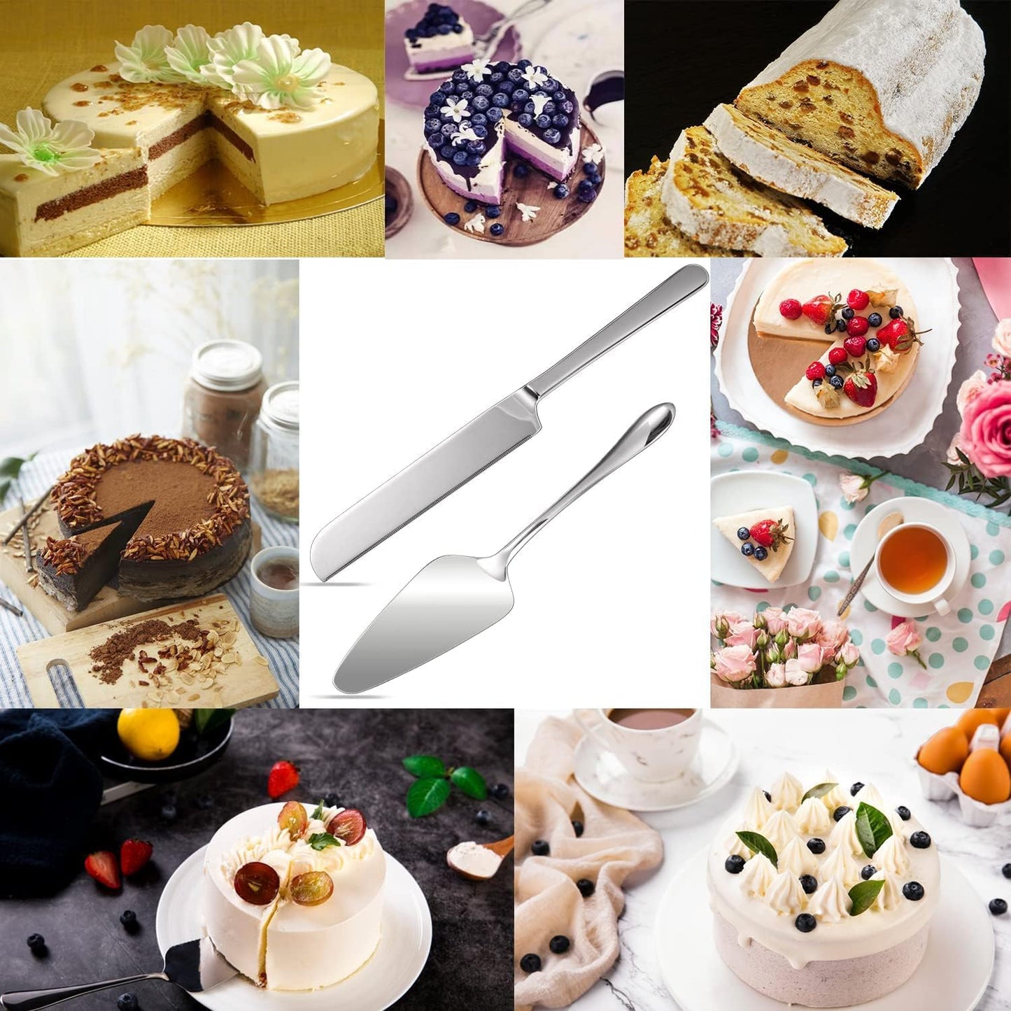 Cake Serving Set, Cake Pie Pastry Servers, Stainless steel Cake Knife and Server Set Perfect For Birthday, Wedding, Parties and Events (Silver)