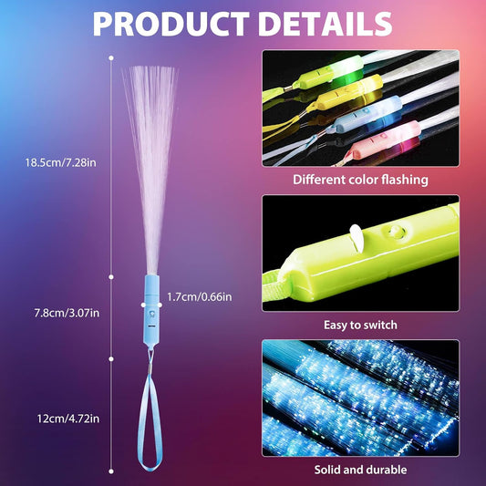 28 Pcs LED Glow Fiber Optic Wands Sparkler Firework Sticks, Bottle Flashing Stick Bulk Magic Flame Wedding Supply, Glow in The Dark Party Favor, Light Up Toy, Hora Loca Night Rave Cinco de Mayo