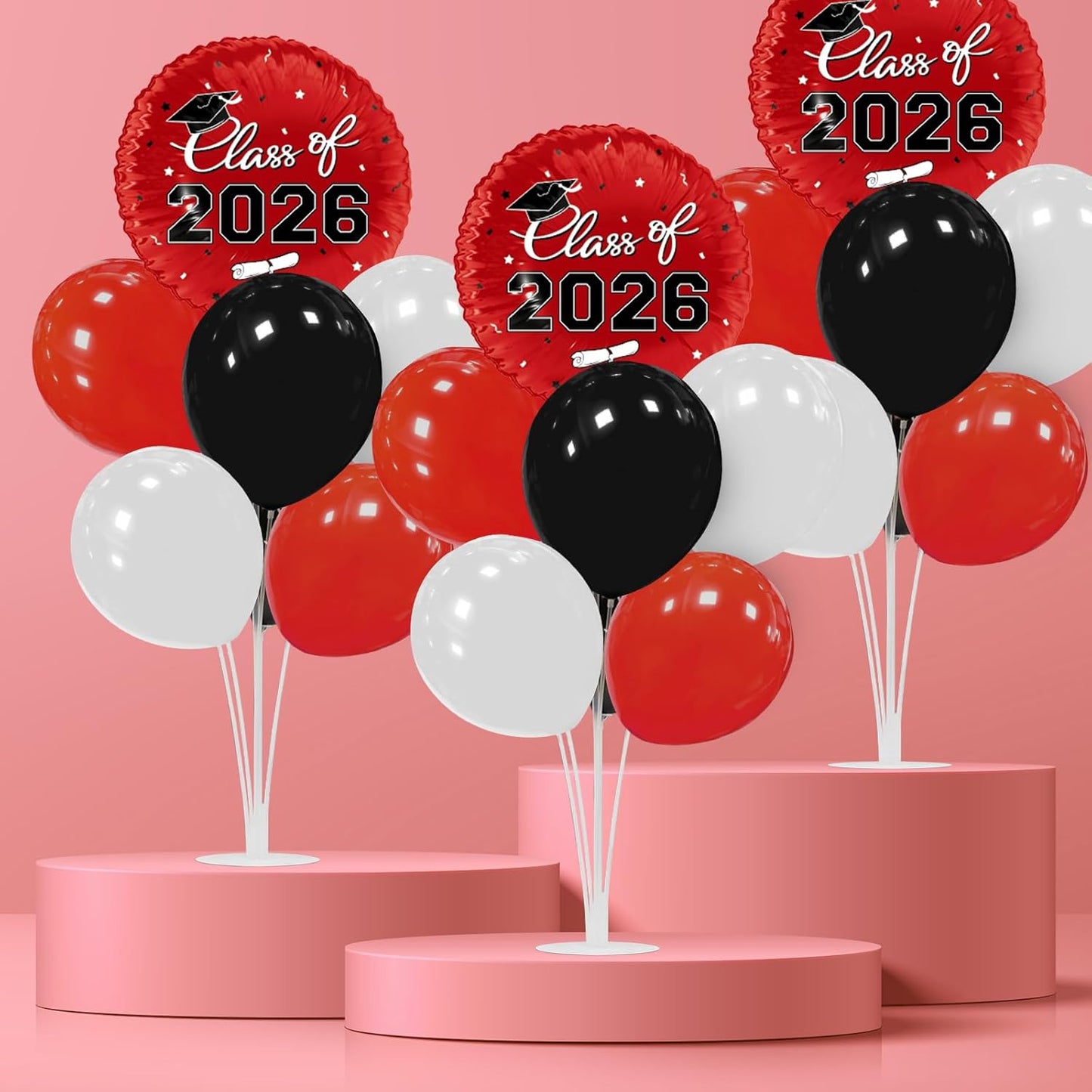 Graduation Decorations - 4 Set Balloon Stands, Class of 2026 Congrats Grad Table Centerpieces for Graduation Party Supplies(Gold& Black)