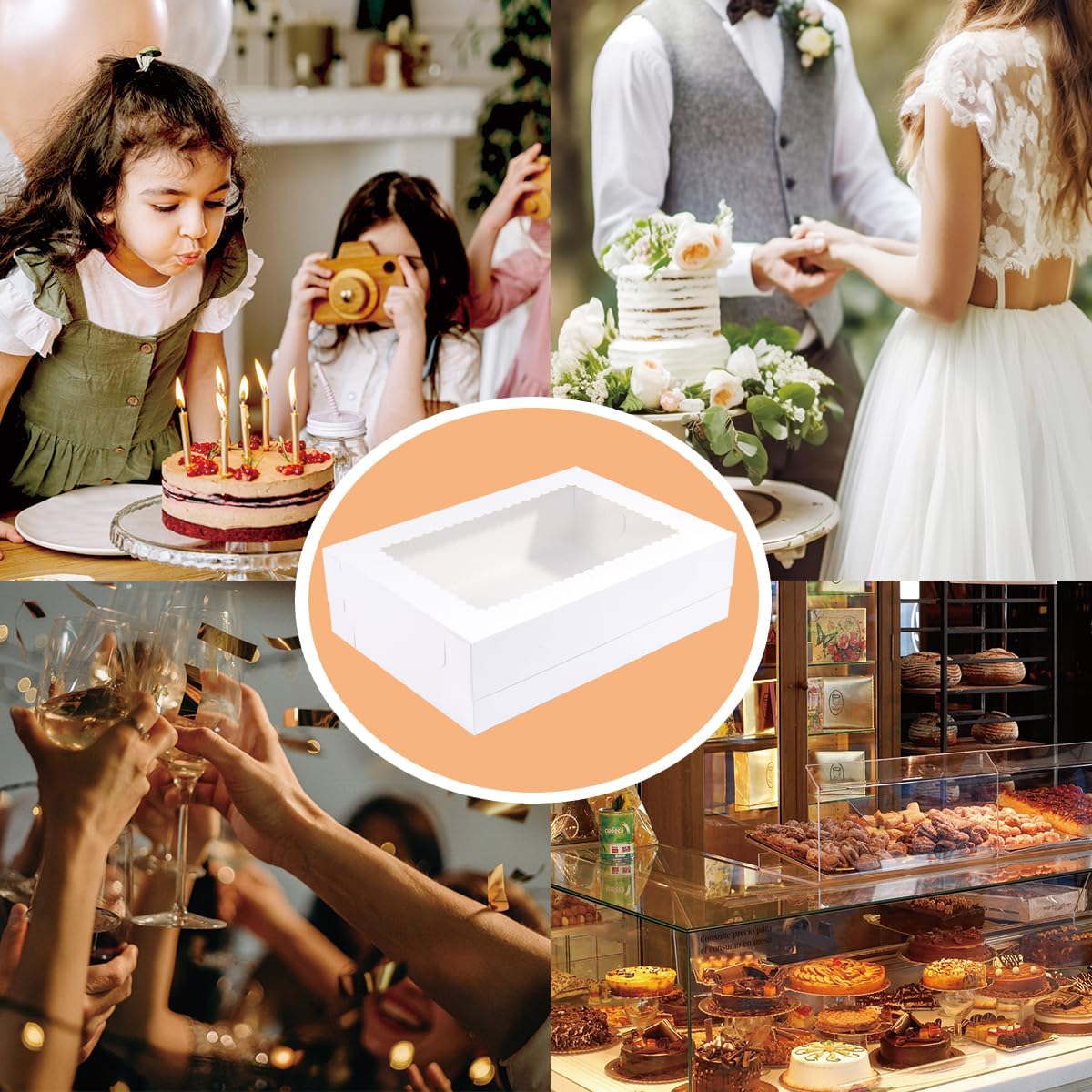 14x10x4 Inches 10 Pack Cake Boxes with Cake Boards,White Bakery Boxes for Quarter Sheet Cakes,Cupcakes,Donuts,Brownie&Pie