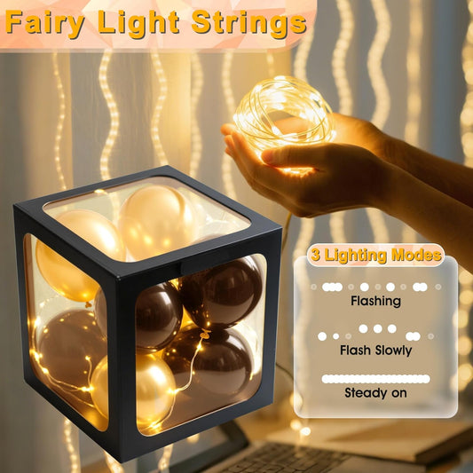 Ledido Transparent Balloon Boxes, Clear Balloon Boxes with 5 Pcs String Lights and 78 Letters for Baby Shower Gender Reveal 2026 New Year Grad Party Birthday Anniversary Bridal Decor - 5 White Boxes
