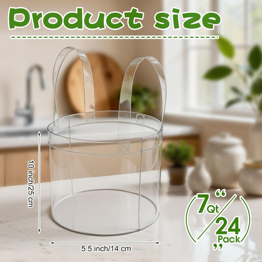 24 Pack 7 Qt / 6.8l Clear Foldable Ice Buckets with Handle, Bottle Drink Cooler Collapsible Beer Wine Champagne Beverage Storage Tub Outdoor Waterpot for Parties Garden Camping