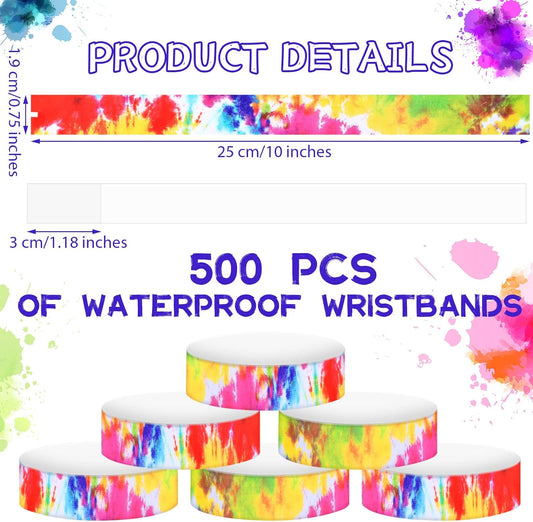 Eersida 500 Pcs Paper Wristbands for Events Tie Dye Rainbow Bracelet Event Wristbands Bulk Adhesive Identification Armbands for concert party classroom festivals