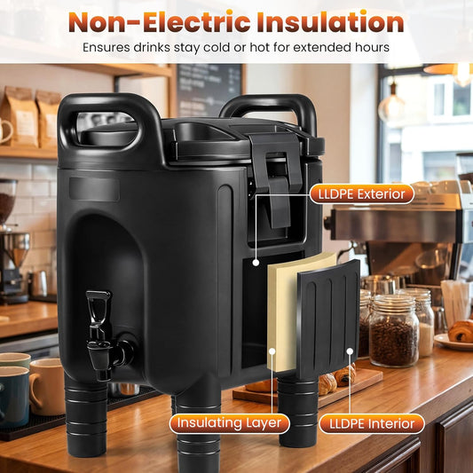 COSTWAY 2.6 Gal Insulated Beverage Dispenser, Commercial Coffee Tea Iced Thermal Drink Server w/Handles, Two-Stage Faucet, Hot and Cold Water Dispenser for Catering, Party & Restaurant, Shop, Event