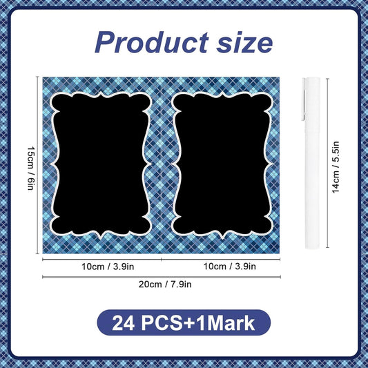24Pcs Green Plaid Picnic Party Chalkboard Food Tent Cards, Double Sided Reusable 4 x 6 Inch Chalkboard BBQ Party Labels for Picnic, Wedding, Birthday, Baby Shower