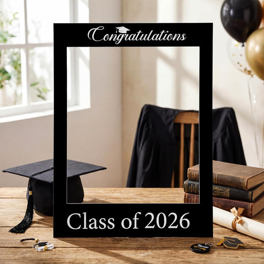 Wenqik Class of 2026 32 x 24 Inch Graduation Photo Booth Frame Props 2026 Graduation Picture Frame PVC Cutouts Grad Selfie Decorations for College Grad Party Supplies
