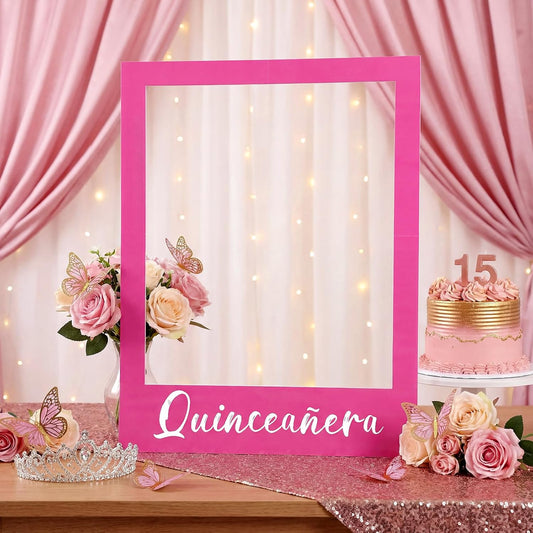 BreezeHug 32 x 24'' Spanish Quinceanera Photo Booth Prop Picture Frame Large 15th Birthday Photo Booth Prop Quinceanera Decoration DIY PVC Cutouts Selfie Frame for Birthday para 15 Años Quinceañeras